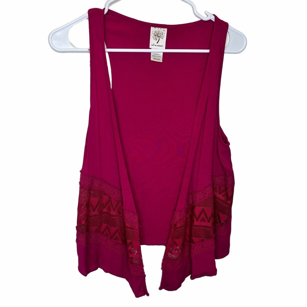 Self Esteem Boho Red Vest Crochet Cardigan Size Medium